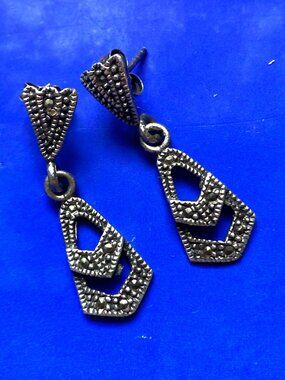 Art deco post earrings in sterling silver & marcasite
